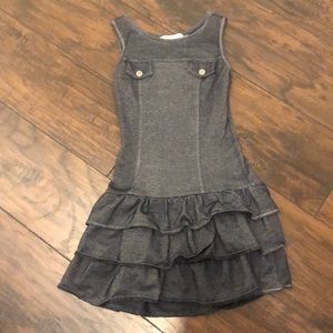 EUC sz 7 denim look drop waist ruffle skirt dress